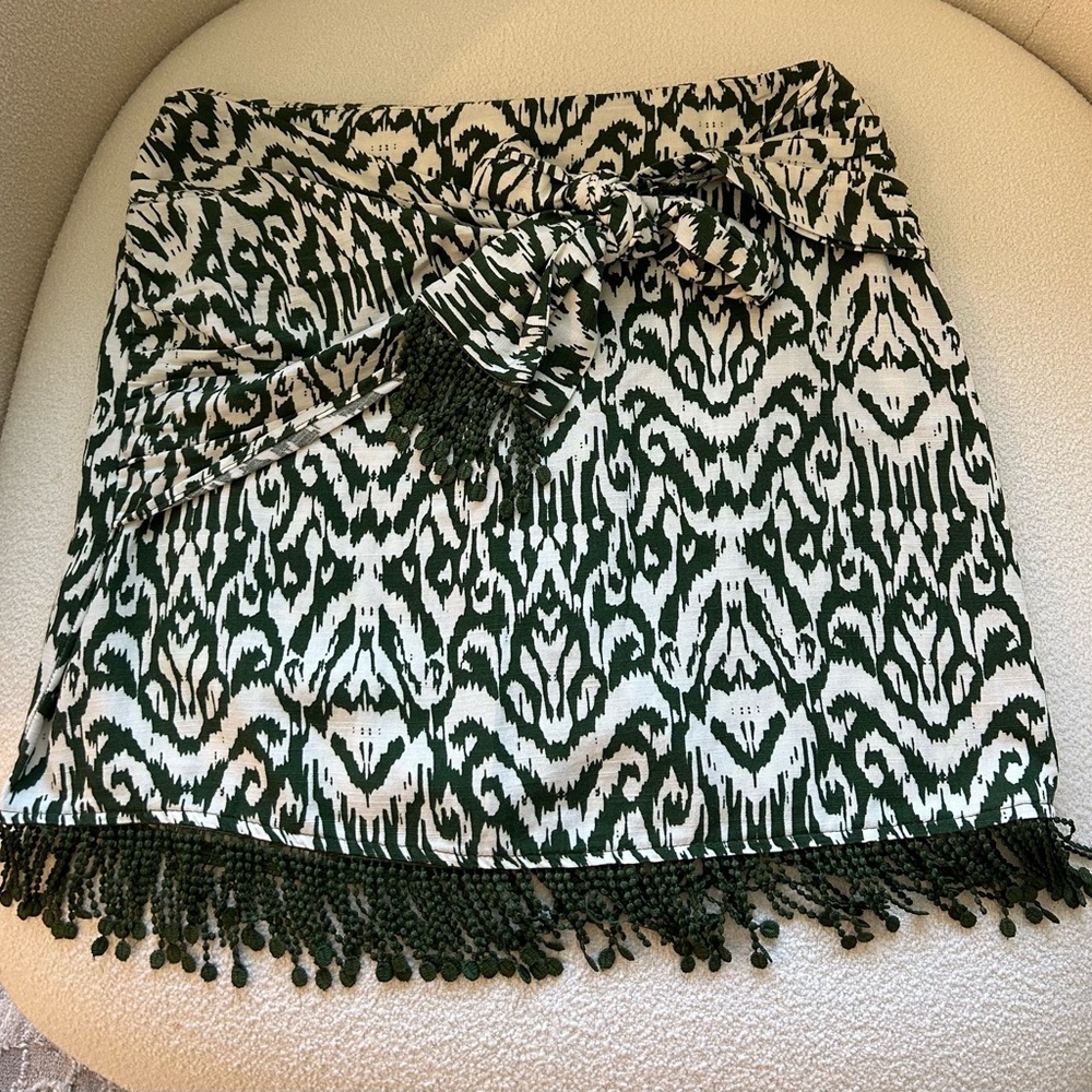 Zara Green and White Ikat Mini Skirt